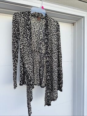 Black and Cream Leopard Print Open Cardigan